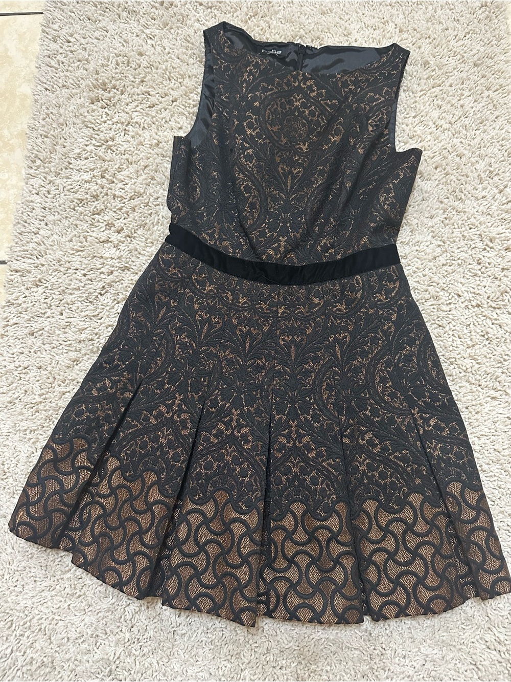 bebe Black Dress with Metallic Gold Jacquard